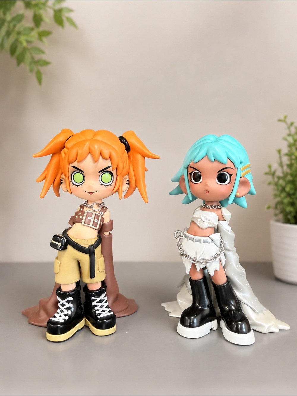 POP MART PEACH RIOT Anime Figure Pair with Orange & Aqua Hair